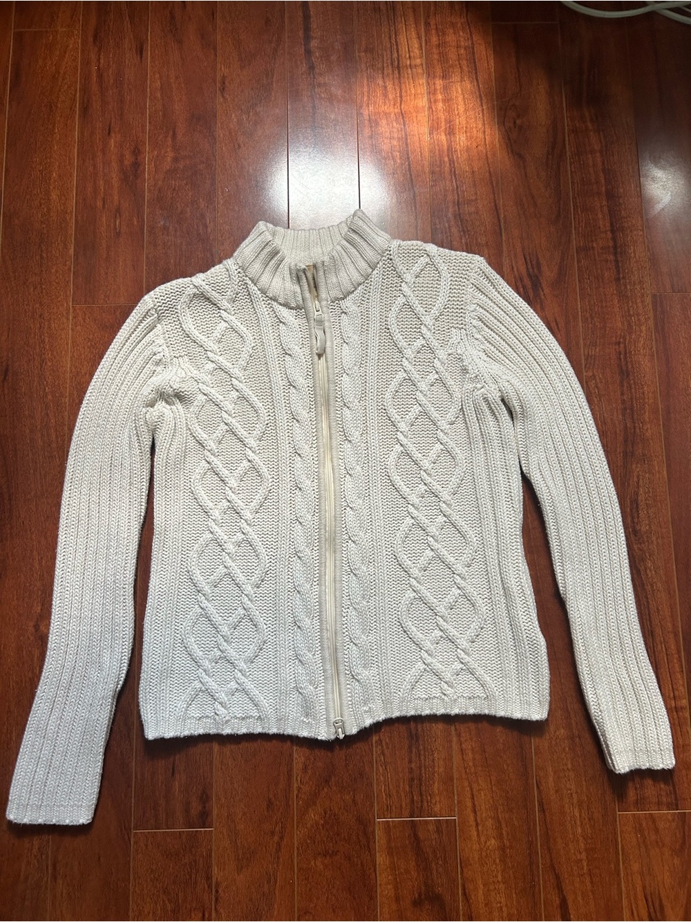 Women's Cream Cable Zip-Up Knit Cardigan Sweater